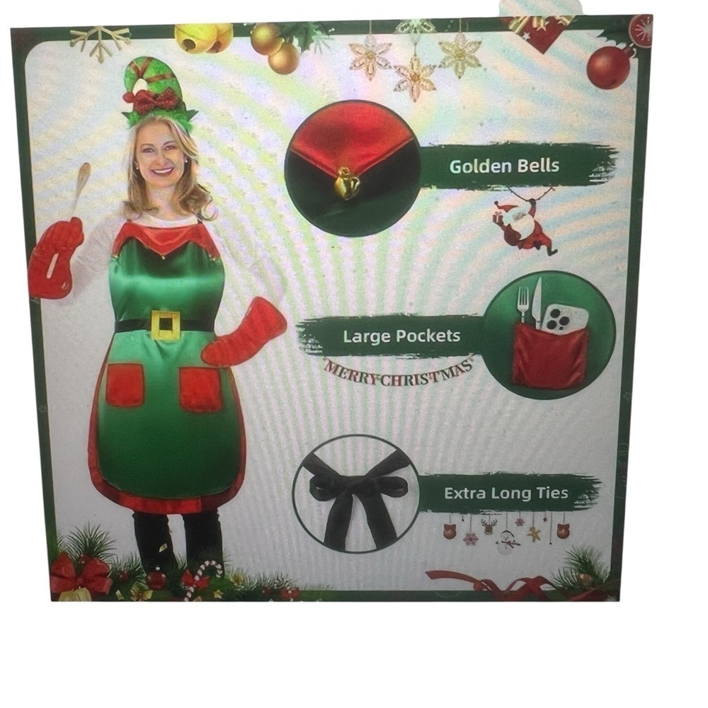 Christmas Elf Apron & Headband Costume - Santa Elf Headband & Xmas Apron Cosplay - Picture 8 of 8